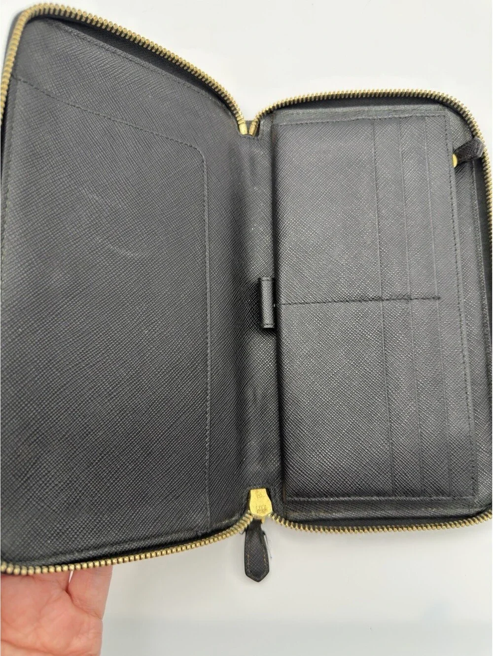 Authentic PRADA Black Saffiano Leather Zip Around Travel Organizer Long Wallet